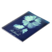 Foil Torquoise Floral Navy Blue Script Monogram Notizblock (Linke Seite)