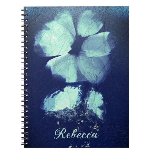 Foil Torquoise Floral Navy Blue Script Monogram Notizblock (Vorderseite)