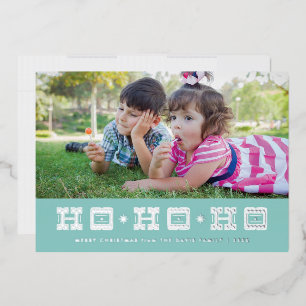Foil typographic Ho Ho Ho Ho Holiday Card - Blau Folieneinladung