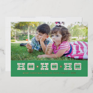 Foil typographic Ho Ho Ho Ho Holiday Card - Green Folieneinladung
