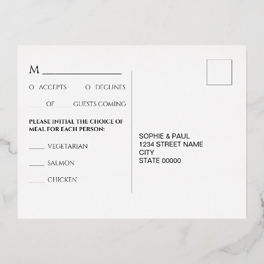 Foil UAWG Burgundy Stilvolle Gerichte Postkarte (Rückseite)