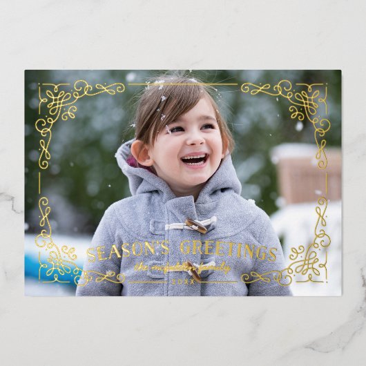 Foil Verziert Frame Season's Greetings Holiday Car Folieneinladung (Vorderseite)