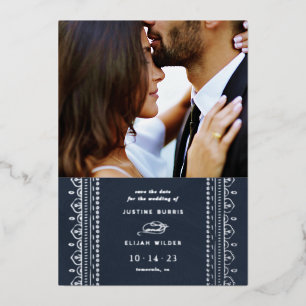 Foil verzierte Rahmen Save the Date Karte - Navy