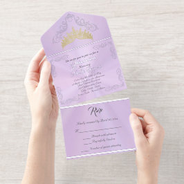 Foil Vintage Frame Quinceanera - Lavender All-in-One-Einladung