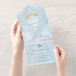 Foil Vintage Frame Quinceanera - Pastel Blue All-in-One-Einladung