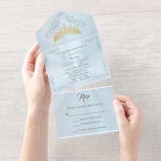 Foil Vintage Frame Quinceanera - Pastel Blue All-in-One-Einladung