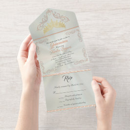 Foil Vintage Frame Quinceanera - Pastel Green All-in-One-Einladung