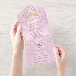 Foil Vintage Frame Quinceanera - Pastel Pink All-in-One-Einladung