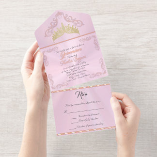 Foil Vintage Frame Quinceanera - Pastel Pink All-in-One-Einladung