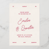 Foil Wavy Frame Retro Photo Wedding Folieneinladung (Rückseite)