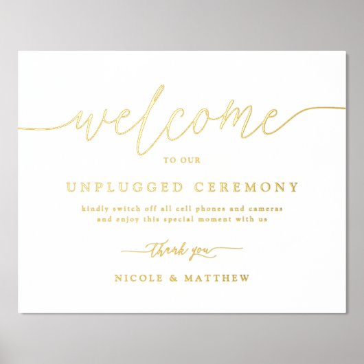 Foil Welcome to unplugding Wedding Zeremony Sign Foliendrucke (Vorderseite)