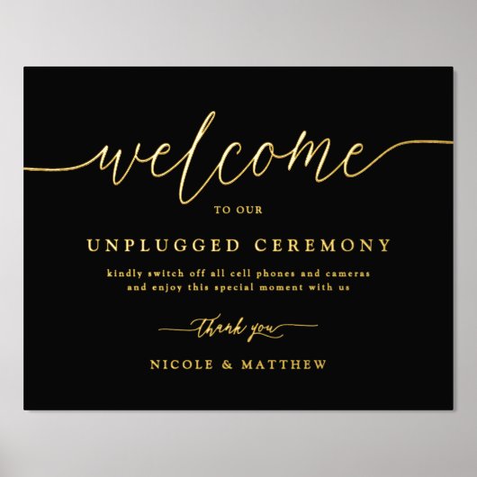 Foil Welcome Unplugding Wedding Zeremony Black Sig Foliendrucke (Vorderseite)