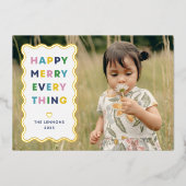 Foil White Happy Merry Wavy Christmas Photo Card Folieneinladung (Vorderseite)