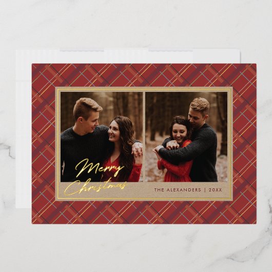 Foil Winter Kariert Weihnachten 2-Foto-Karte - Rot Folieneinladung (Briefumschlag)