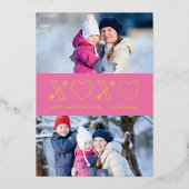 Foil Xs & Os Valentine's Day 2-Foto Card - Rosa Folieneinladung (Vorderseite)
