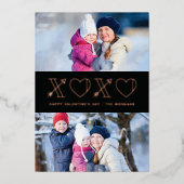 Foil Xs & Os Valentine's Day 2-Foto Card - Schwarz Folieneinladung (Vorderseite)