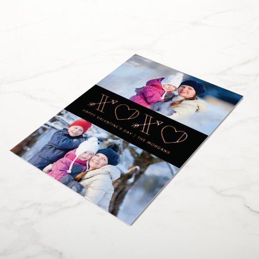 Foil Xs & Os Valentine's Day 2-Foto Card - Schwarz Folieneinladung (Gedreht)