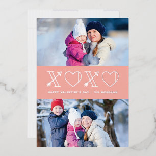 Foil Xs & Os Valentinstag 2-Foto Karte - Pfirsich