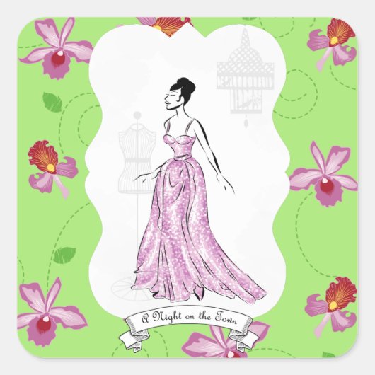 Fois à Paris Fashion Illustration Quadratischer Aufkleber (Vorderseite)