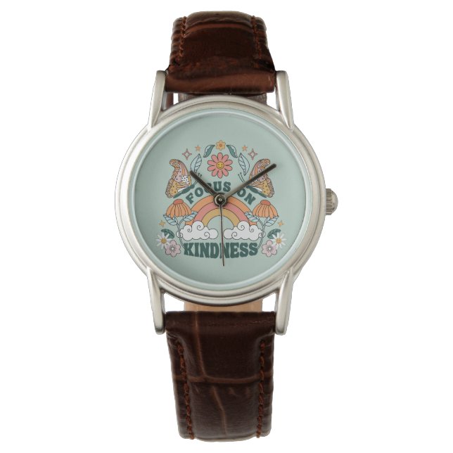 Fokus auf Kindness Groovy Graphic Armbanduhr (Vorderseite)