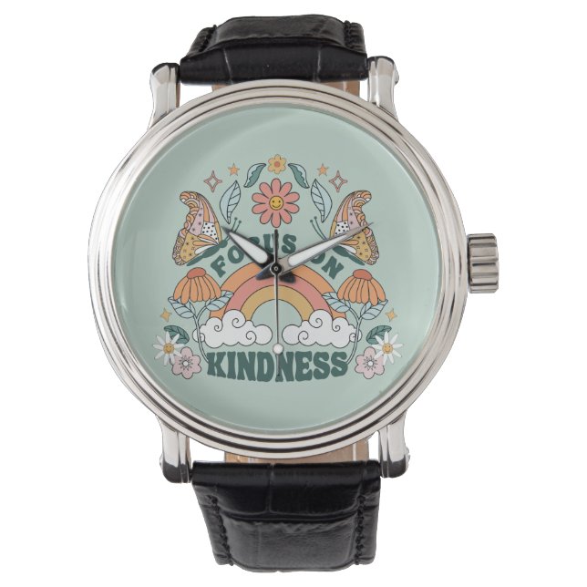 Fokus auf Kindness Groovy Graphic Armbanduhr (Vorderseite)