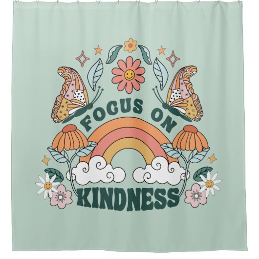 Fokus auf Kindness Groovy Graphic Duschvorhang (Vorderseite)