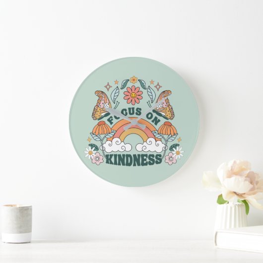 Fokus auf Kindness Groovy Graphic Große Wanduhr (Zuhause)