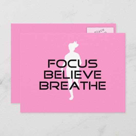 Fokus glaubt atmen rosa weibliche Runner Postkarte (Vorne/Hinten)