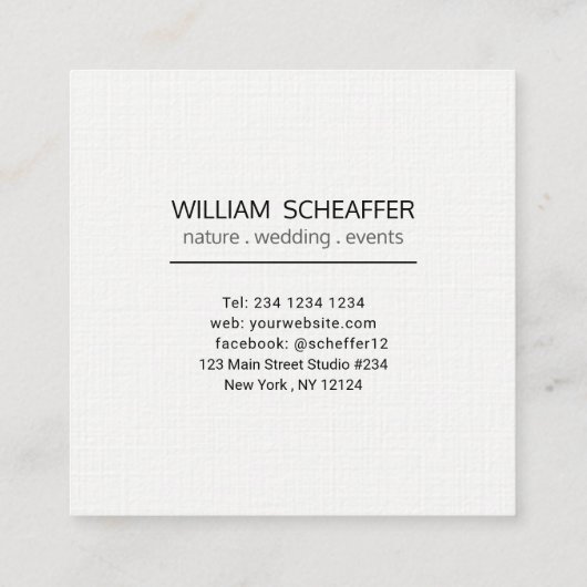 Fokus Minimale Fotografie Moderne Beruflich Quadratische Visitenkarte (Rückseite)