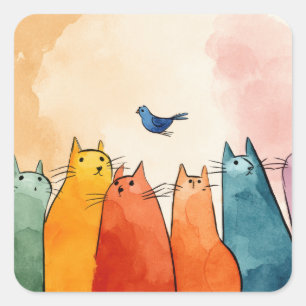 Fokus-Modus-Katzen – Lustige Katzen-Zitat-Kunst Quadratischer Aufkleber