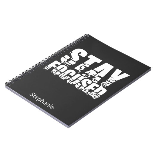 Fokussiert bleibe | Motivierend Satz mit weißem Te Notizblock (Linke Seite)