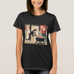 Fokussierter Katzen-Grillmeister – Ukiyo-e-Stil ge T-Shirt