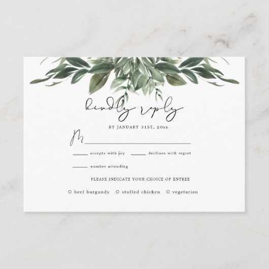 Folage Leaf Wedding RSVP Card Begleitkarte (Vorderseite)
