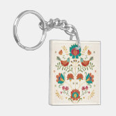 Folblume mit Vögeln Schlüsselanhänger (Vorderseite links)