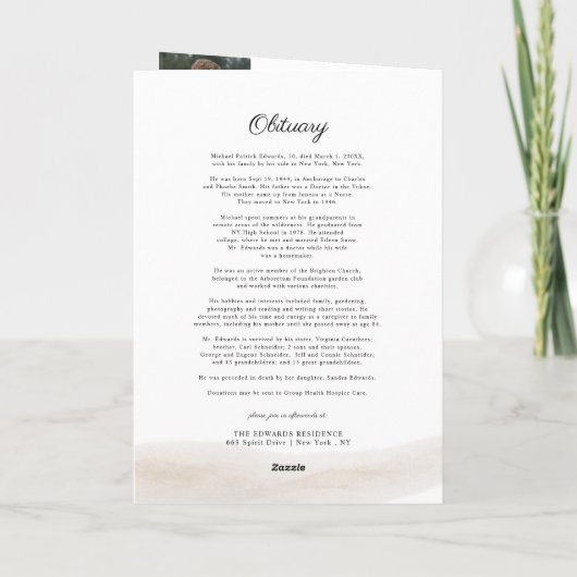 Folded Memorial Program with Photo Cover Karte (Rückseite)