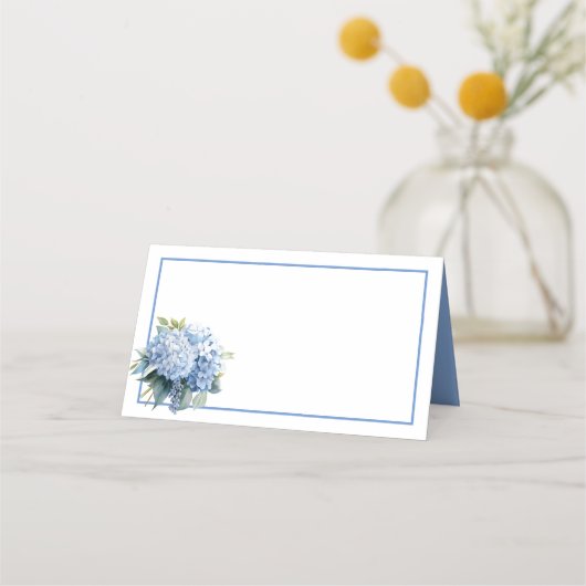 Folded Name Place Card-Blue Hydrangeas Platzkarte (Vorderseite)