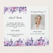 Folded Purple Flower Photo Funeral Prayer Card Visitenkarten (Außenseite Aufgefaltet)