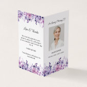 Folded Purple Flower Photo Funeral Prayer Card Visitenkarten (Vorderseite)