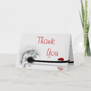 Folded Thank You Card Lady Bug on Dandelion Red Si Dankeskarte