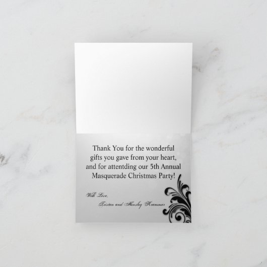 Folded Thank You Card Red on Silver Masquerade Dankeskarte (Innenseite)