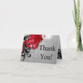 Folded Thank You Card Red on Silver Masquerade Dankeskarte (Vorderseite)