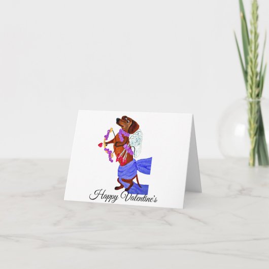 Folded Valentine's Day Dachshund cupid Card Dankeskarte (Vorderseite)