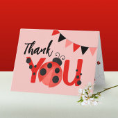 Folding Pink Ladybug Photo Thank You Dankeskarte