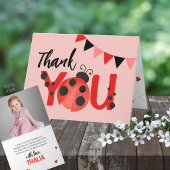 Folding Pink Ladybug Photo Thank You Dankeskarte