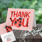 Folding Pink Watercolor Ladybug Thank You Card Dankeskarte