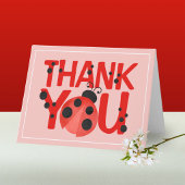 Folding Pink Watercolor Ladybug Thank You Card Dankeskarte