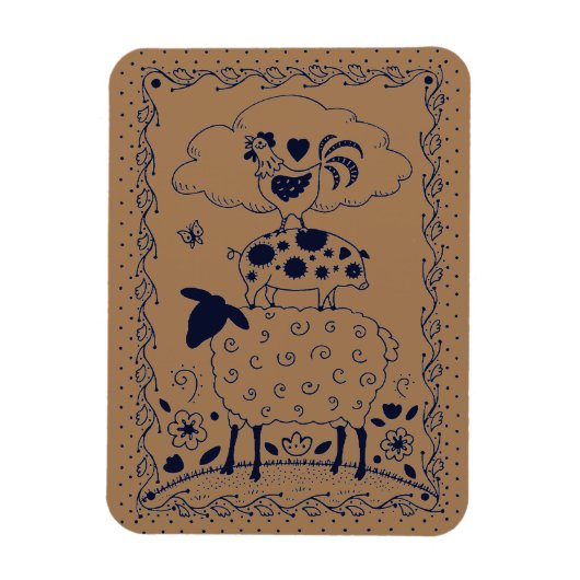 FOLGE ART FARM TIERGESCHAFT, SCHWEIN, ROOSTER Land Magnet (Vertikal)