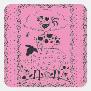 FOLGE ART FARM TIERGESCHAFT, SCHWEIN, ROOSTER QUADRATISCHER AUFKLEBER