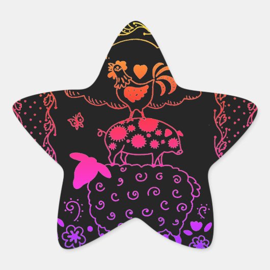 FOLGE ART FARM TIERGESCHAFT, SCHWEIN, ROOSTER Stern-Aufkleber (Vorderseite)