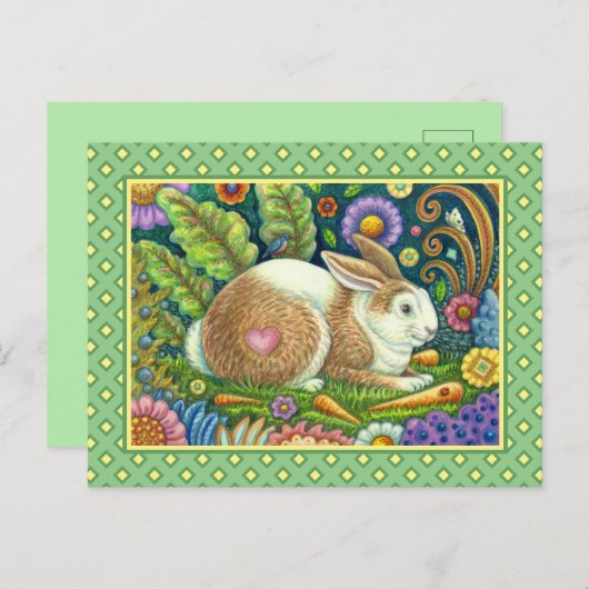 FOLGE ART RABBIT & BLUEBIRD IN SECRET GARDEN POSTKARTE (Vorne/Hinten)